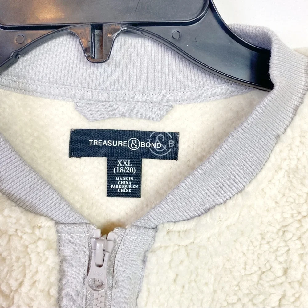 NEW Treasure & Bond Boys Fleece Baseball Style Jacket In Ivory Shadow Size XXL